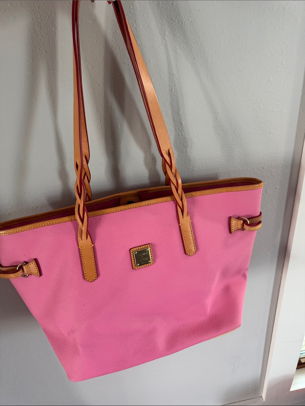 Dooney & Bourke Pink Tote with Tan Leather Trim